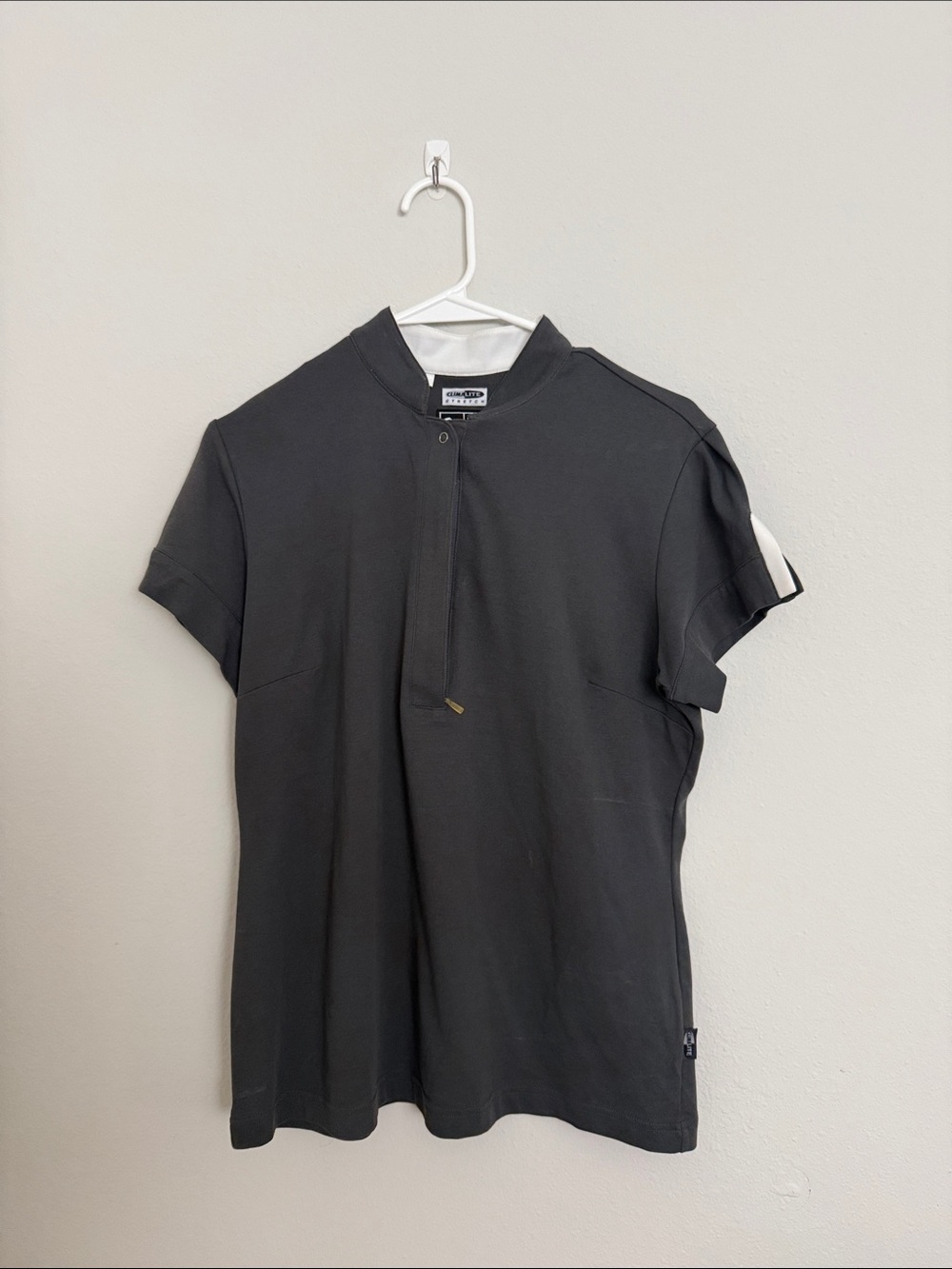 Adidas Charcoal Short-Sleeve Climalite Stretch Sports Top with Zipper Front